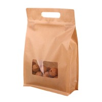 Twist Cheap Brown Wholesale Side Gusset Zip Lock Flat Bottom Kraft Paper Bags With Handles Window