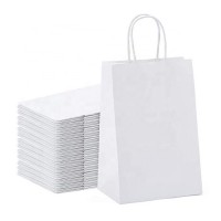 Custom Logo Print Carry Retail Party Merchandise Shipping Gift Stamps Tags White Kraft Paper Bags With Color Paper